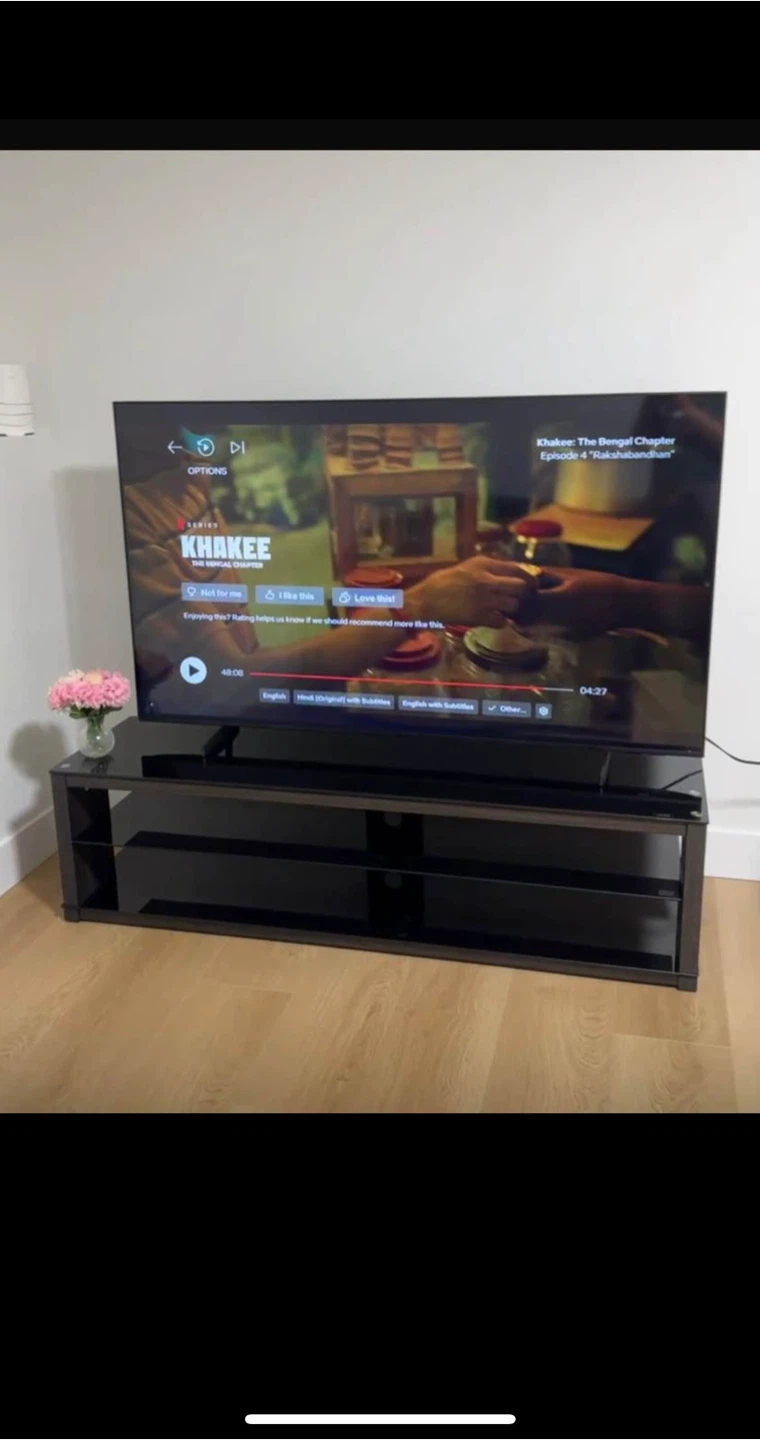 Black TV Stand with Glass Shelves