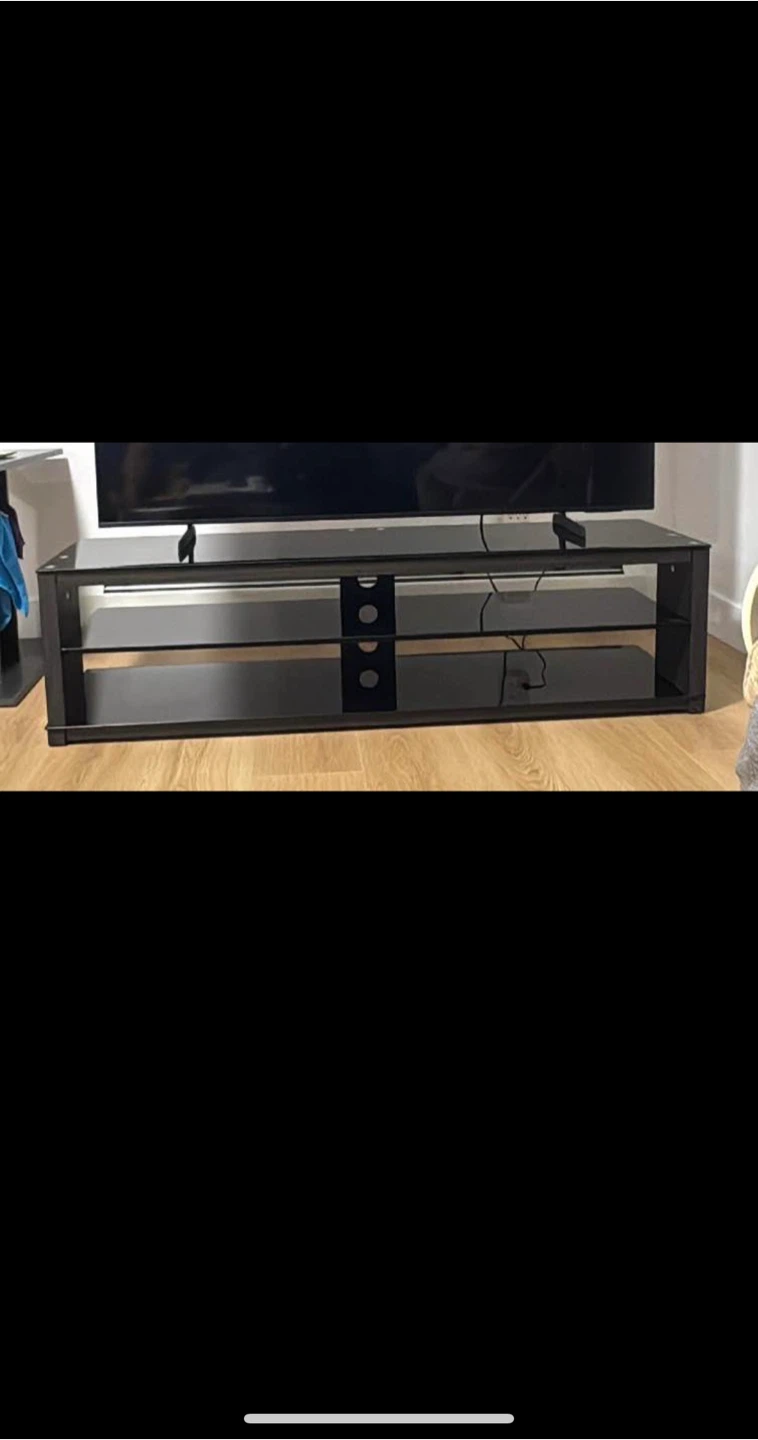 Black TV Stand with Glass Shelves - photo 2