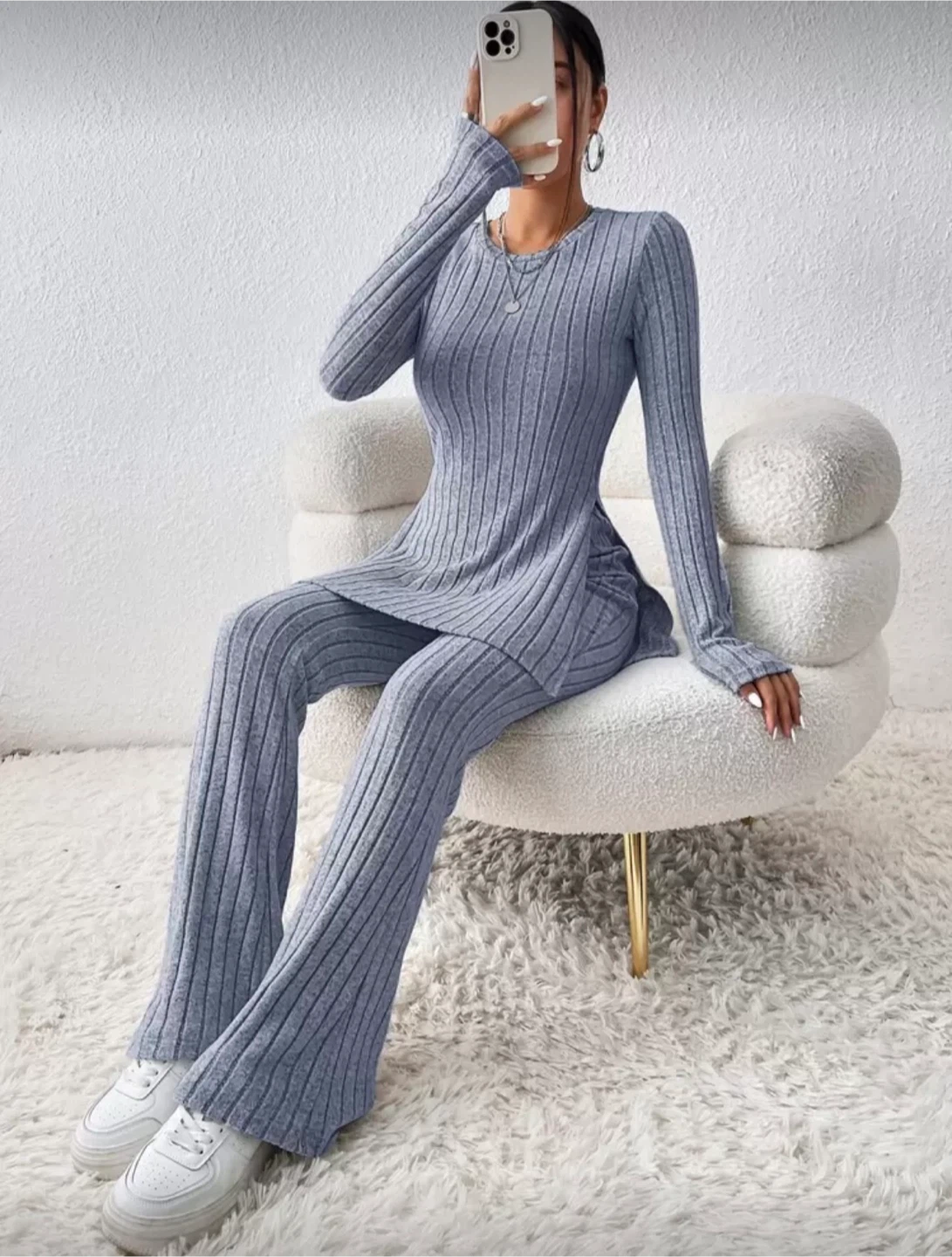 Ribbed knit loungewear set