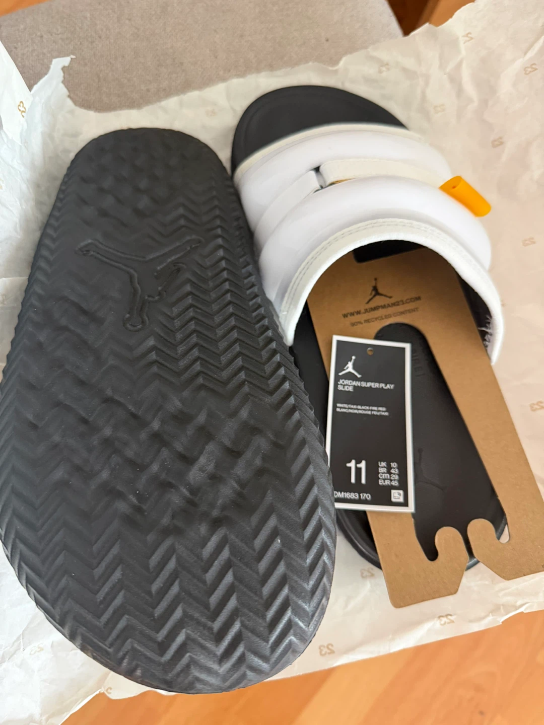 Jordan Super Play Slide Sandals - White/Black/Taxi - Size 11 - photo 2