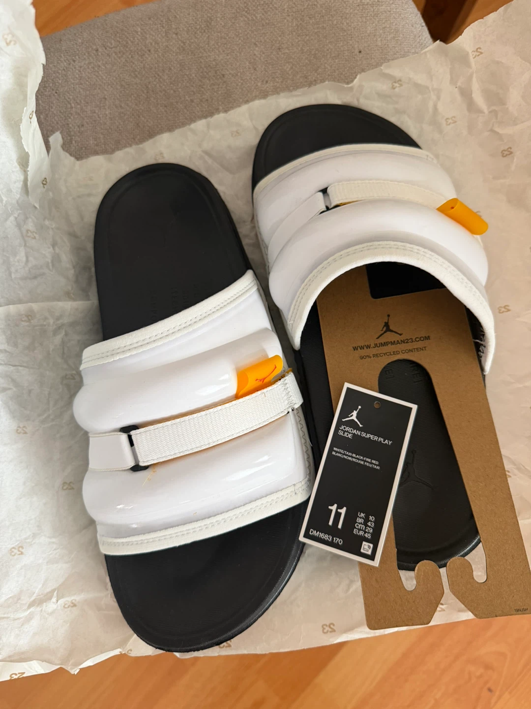 Jordan Super Play Slide Sandals - White/Black/Taxi - Size 11