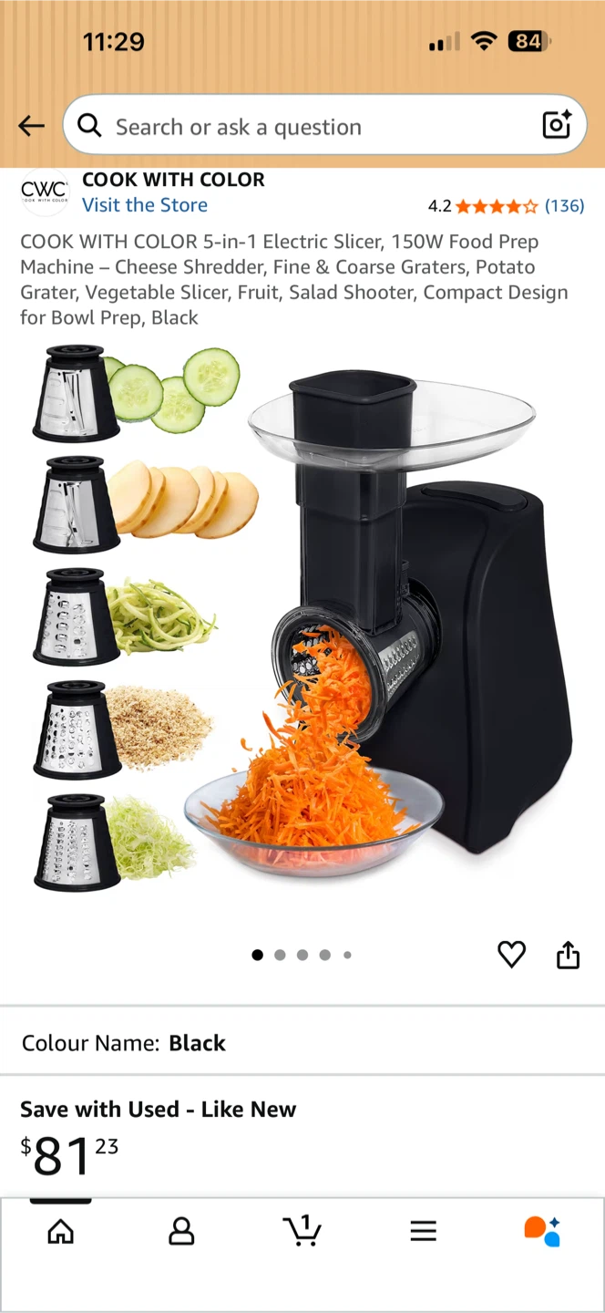 COOK WITH COLOR 5-in-1 Electric Slicer/Shredder - Black - photo 2