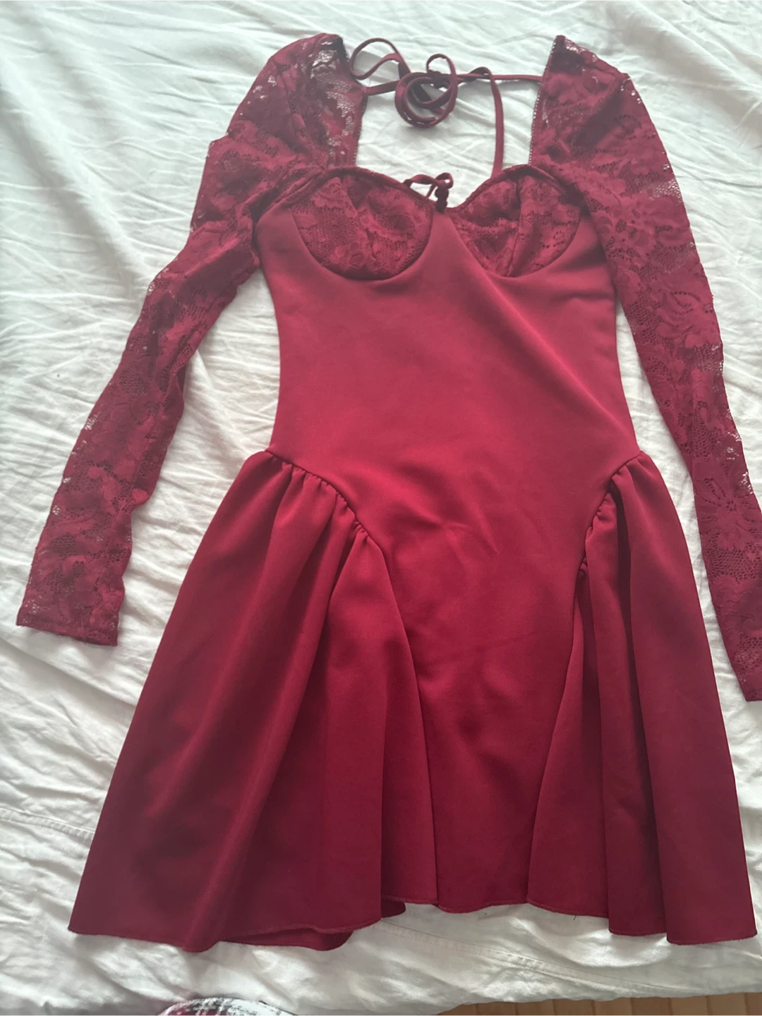 Burgundy Lace Long Sleeve Dress
