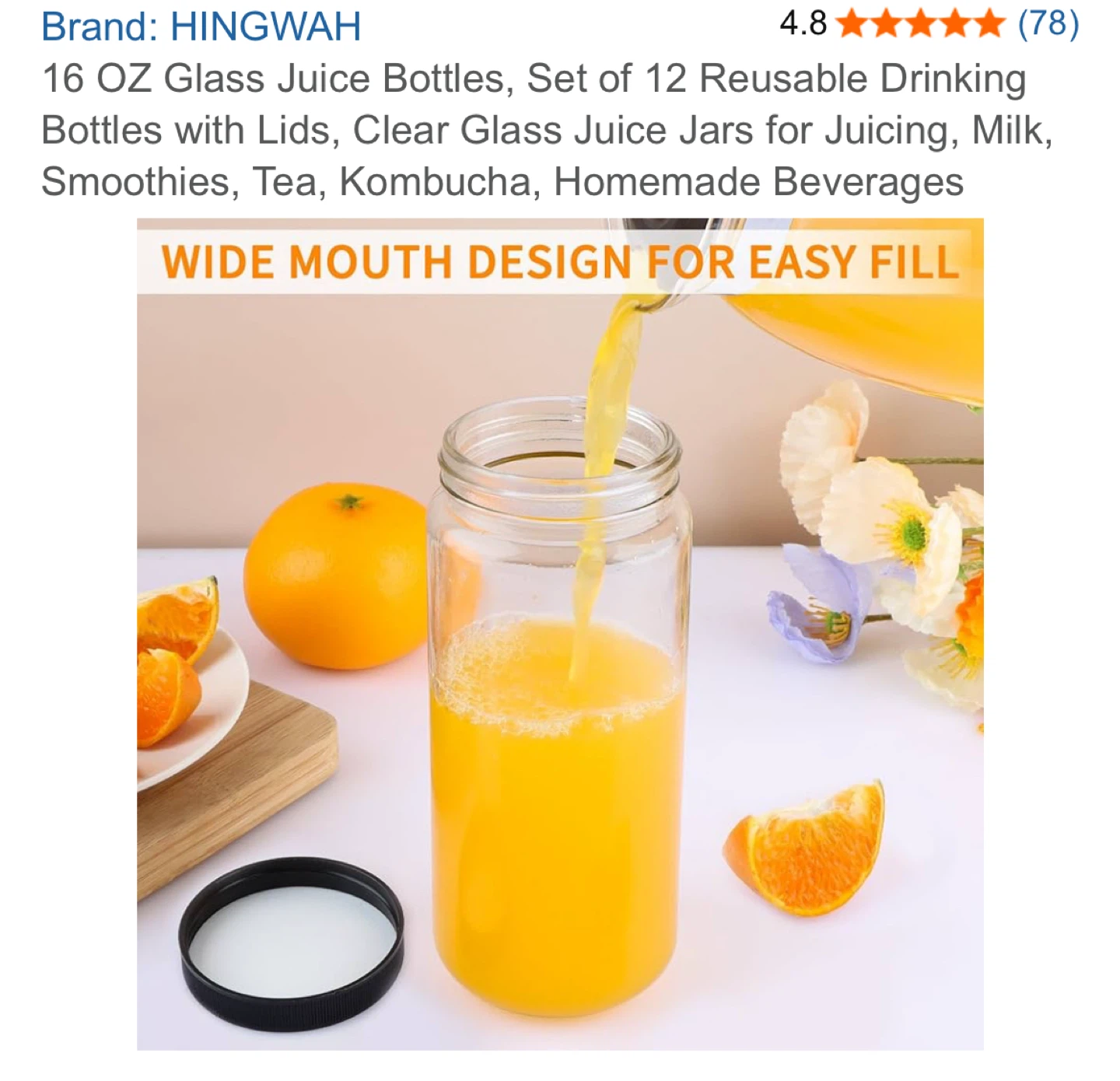 HINGWAH 16 oz Glass Juice Bottles, Set of 12 - photo 3