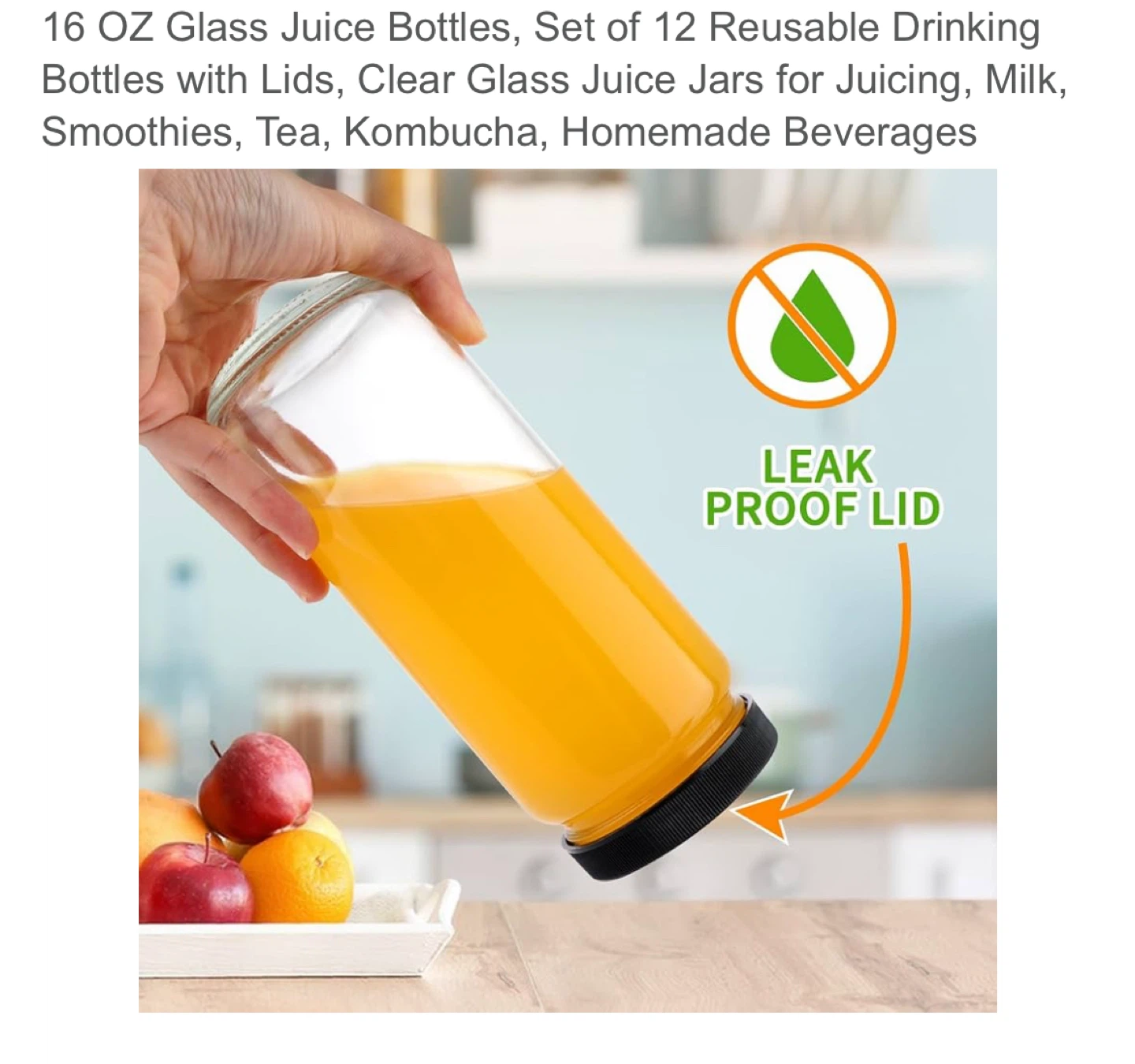 HINGWAH 16 oz Glass Juice Bottles, Set of 12 - photo 4