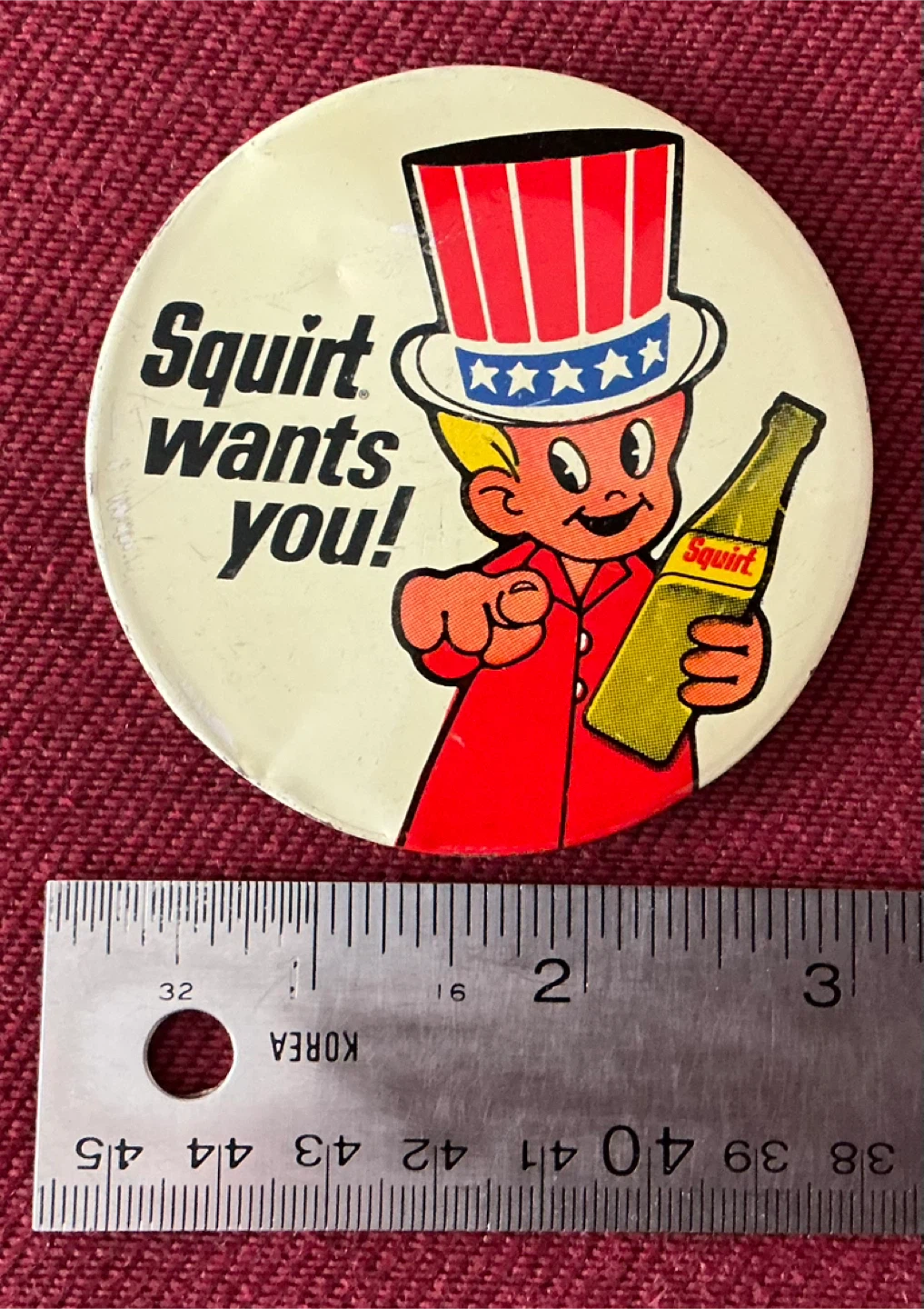 Vintage Squirt Soda Promotional Button Pin