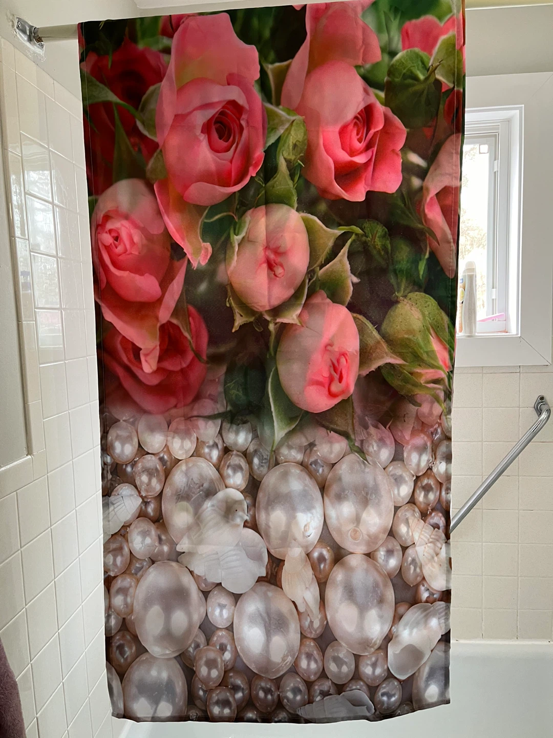 Floral Shower Curtain with Pearls