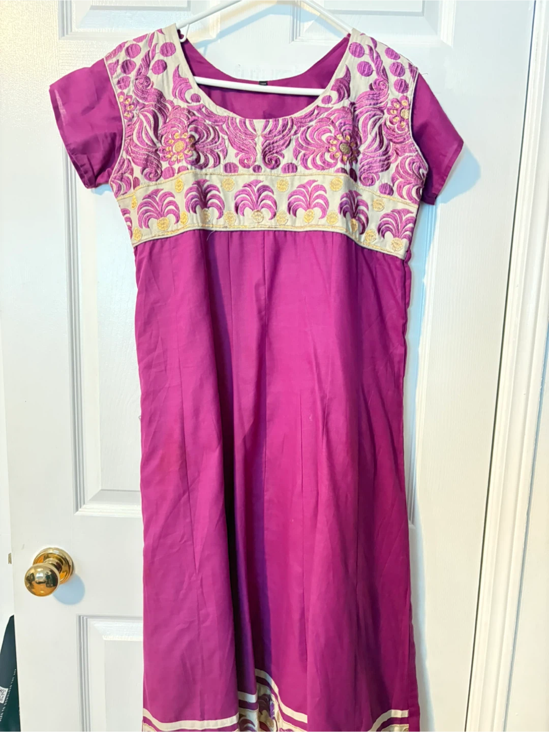 Embroidered Purple Maxi Dress with Floral Design