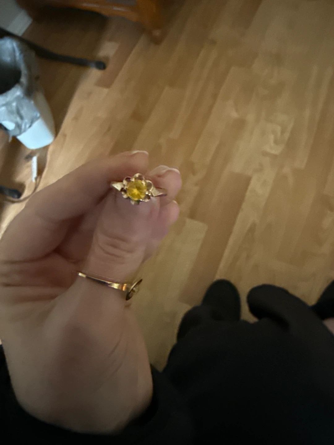 Gold Flower Ring with Yellow Stone