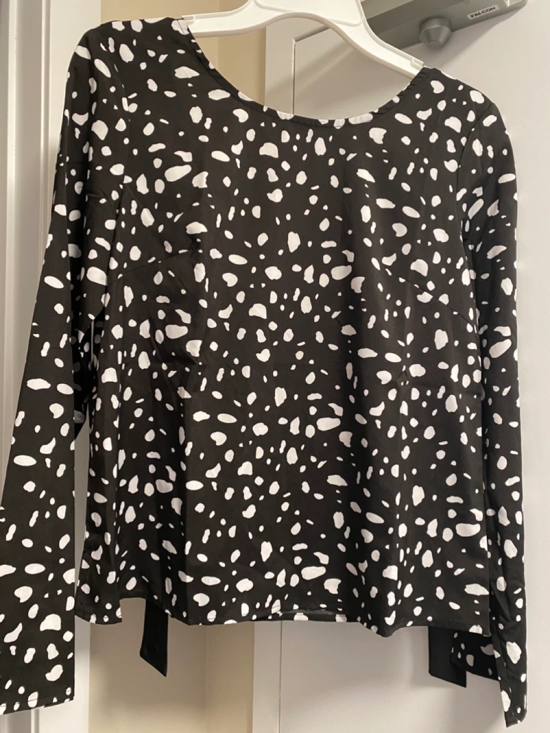 Women's Long Sleeve Blouse - Black and White Speckled Print