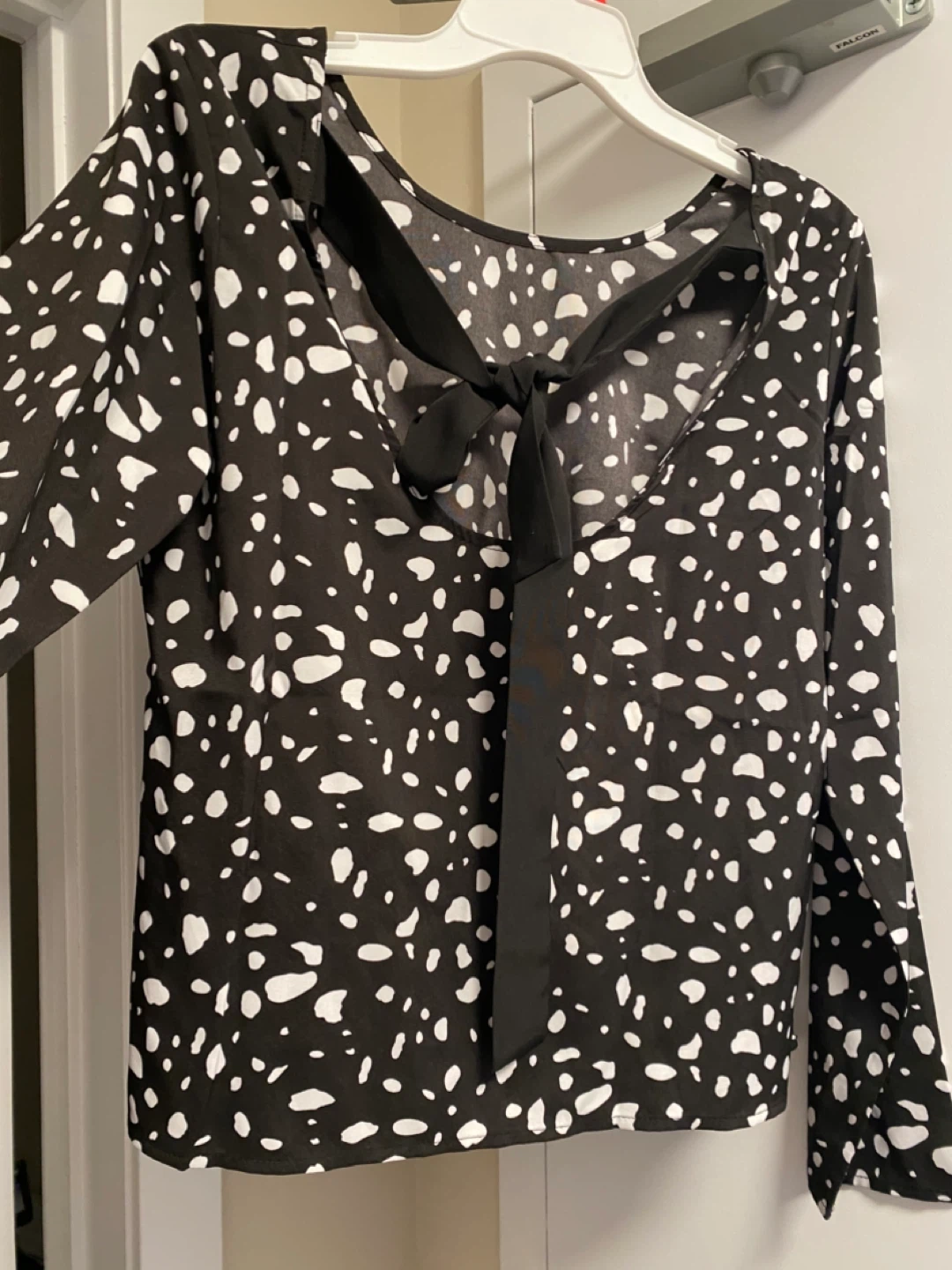 Women's Long Sleeve Blouse - Black and White Speckled Print - photo 2