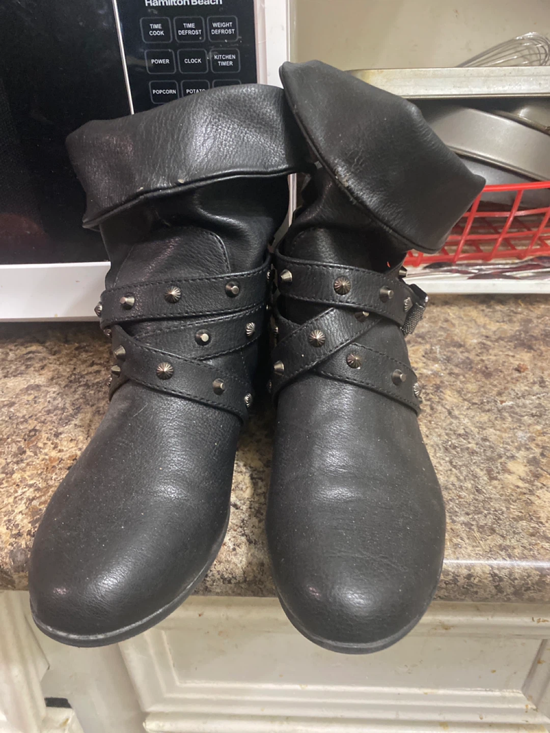 Black Studded Fold-Over Ankle Boots - photo 2