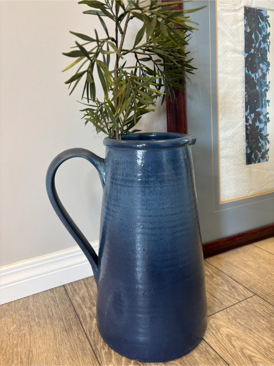 Blue Ceramic Pitcher Floor Vase
