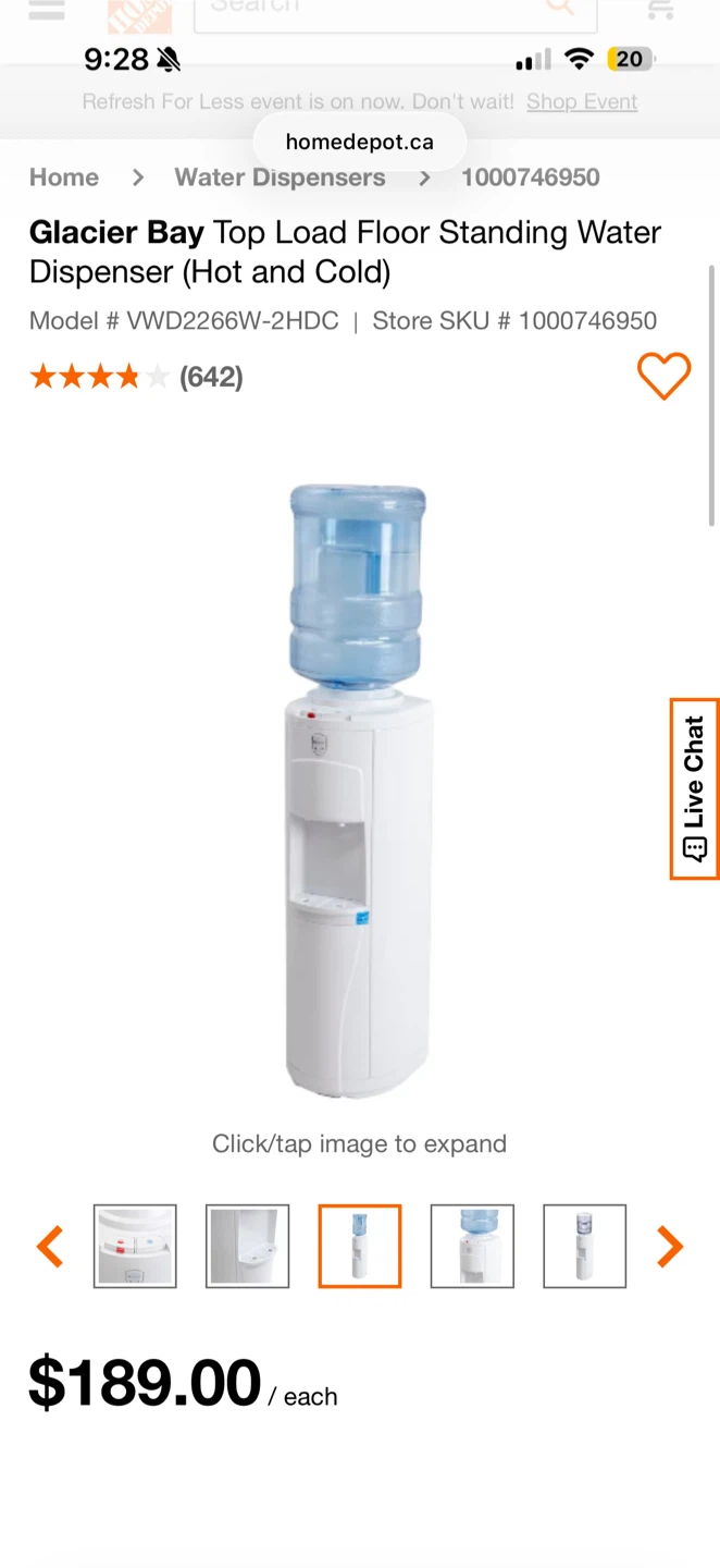 Glacier Bay Top Load Floor Standing Water Dispenser (Hot & Cold)