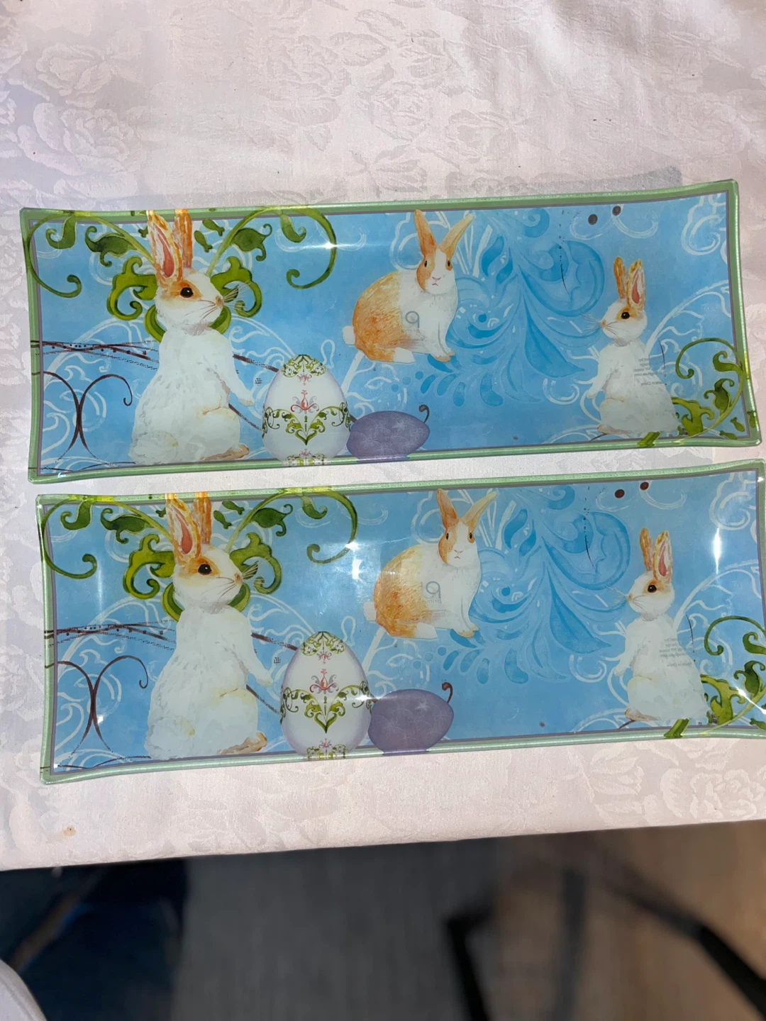 Set of 2 Easter Bunny and Egg Serving Platters