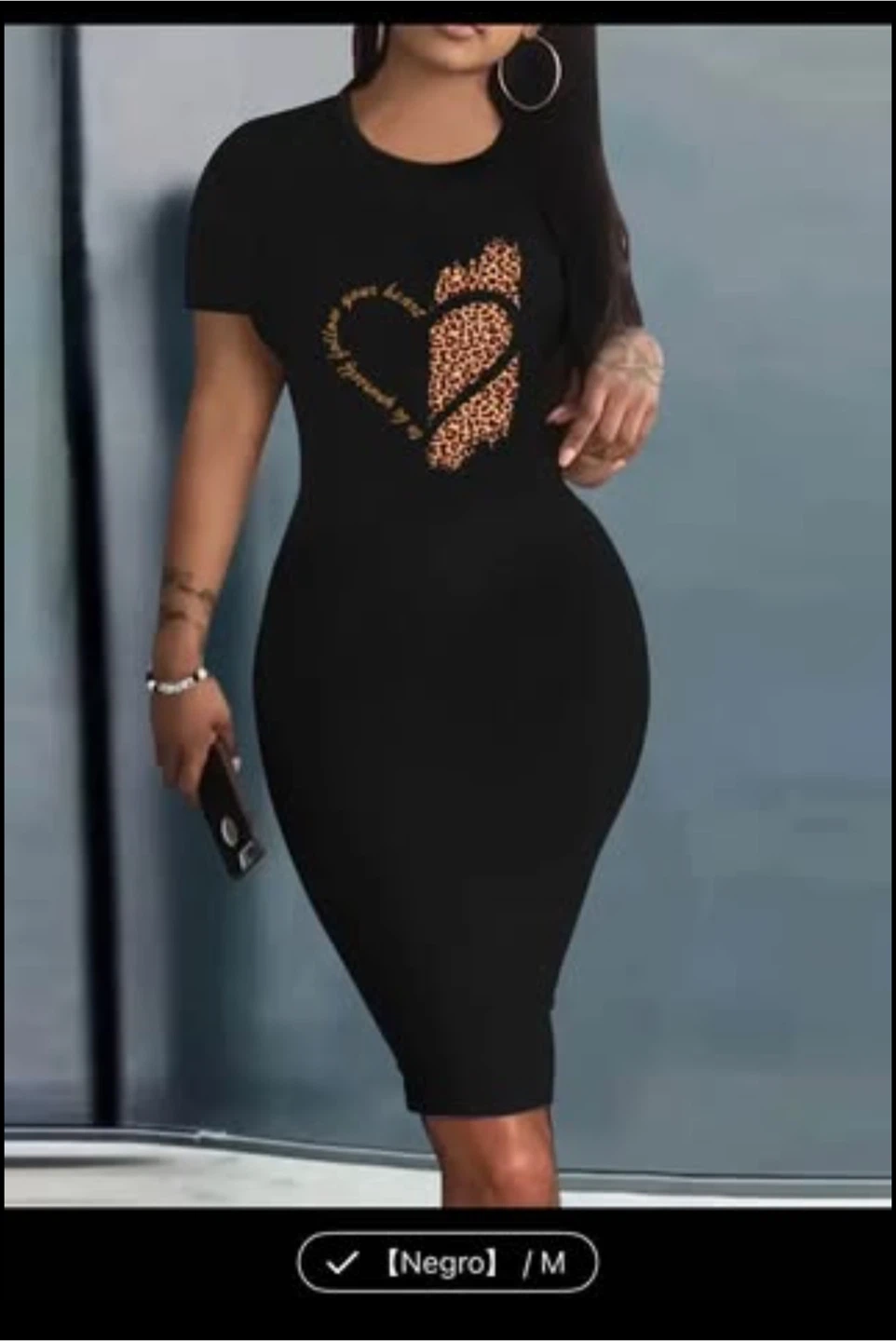 Black Short Sleeve Midi Dress with Heart Graphic