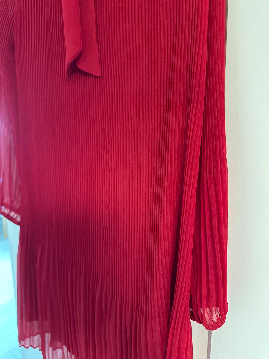 DKNY Red Pleated Chiffon Dress with Bow Tie - photo 3