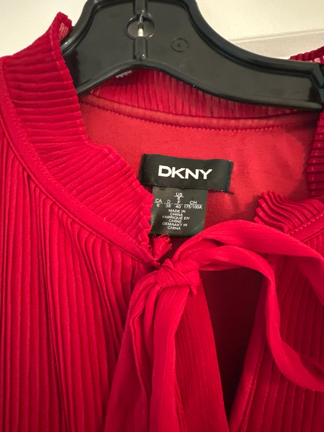 DKNY Red Pleated Chiffon Dress with Bow Tie - photo 2