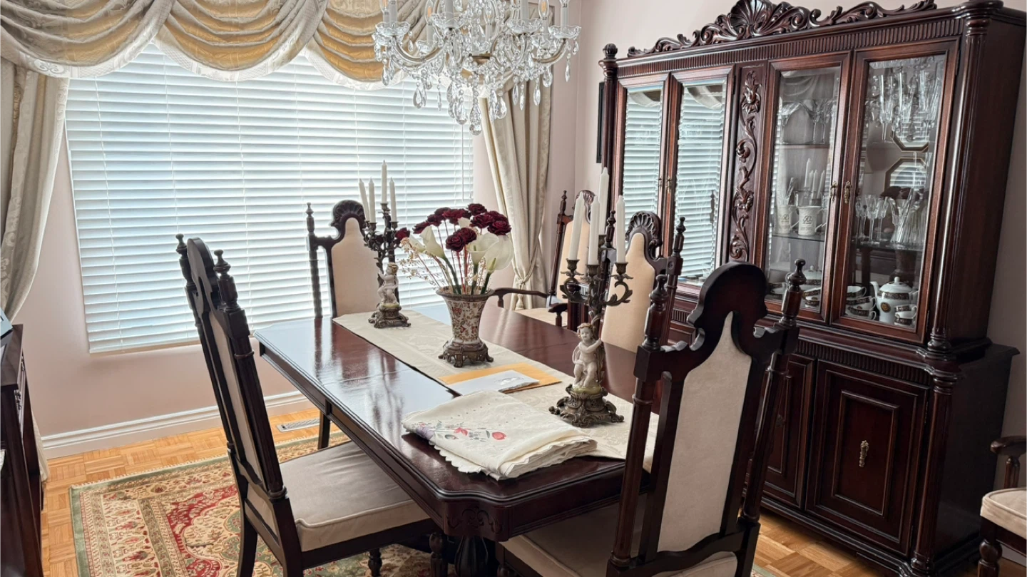 Dark Wood Dining Set with Hutch