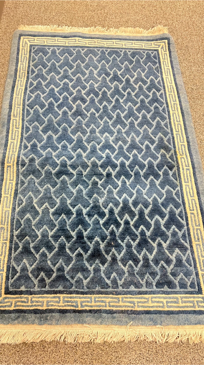 Blue Geometric Pattern Rug with Fringe - photo 2