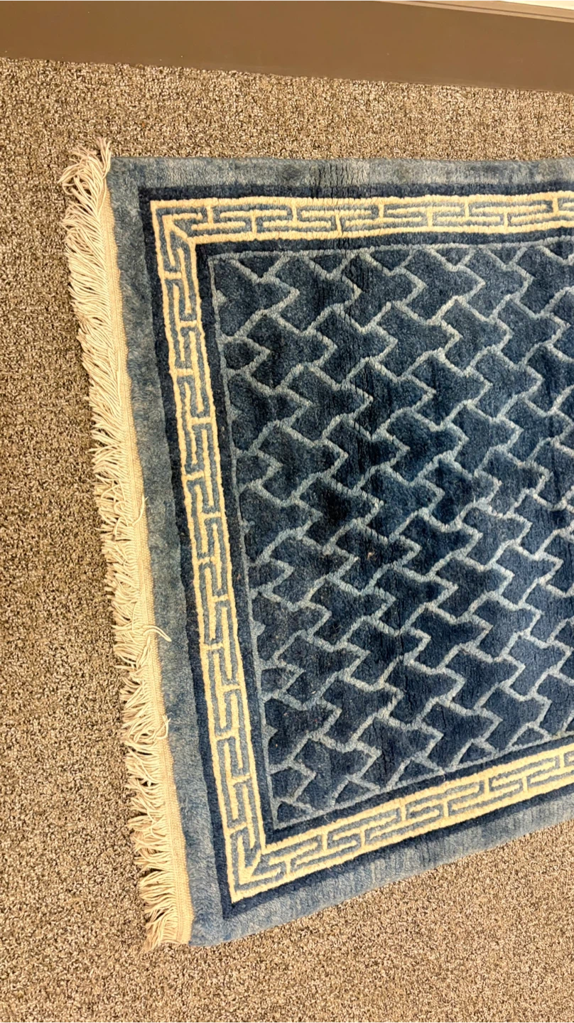 Blue Geometric Pattern Rug with Fringe - photo 3
