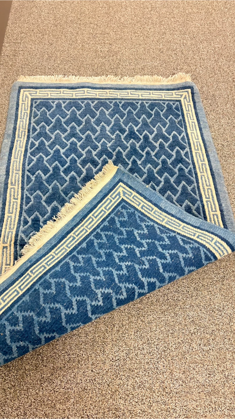 Blue Geometric Pattern Rug with Fringe - photo 4