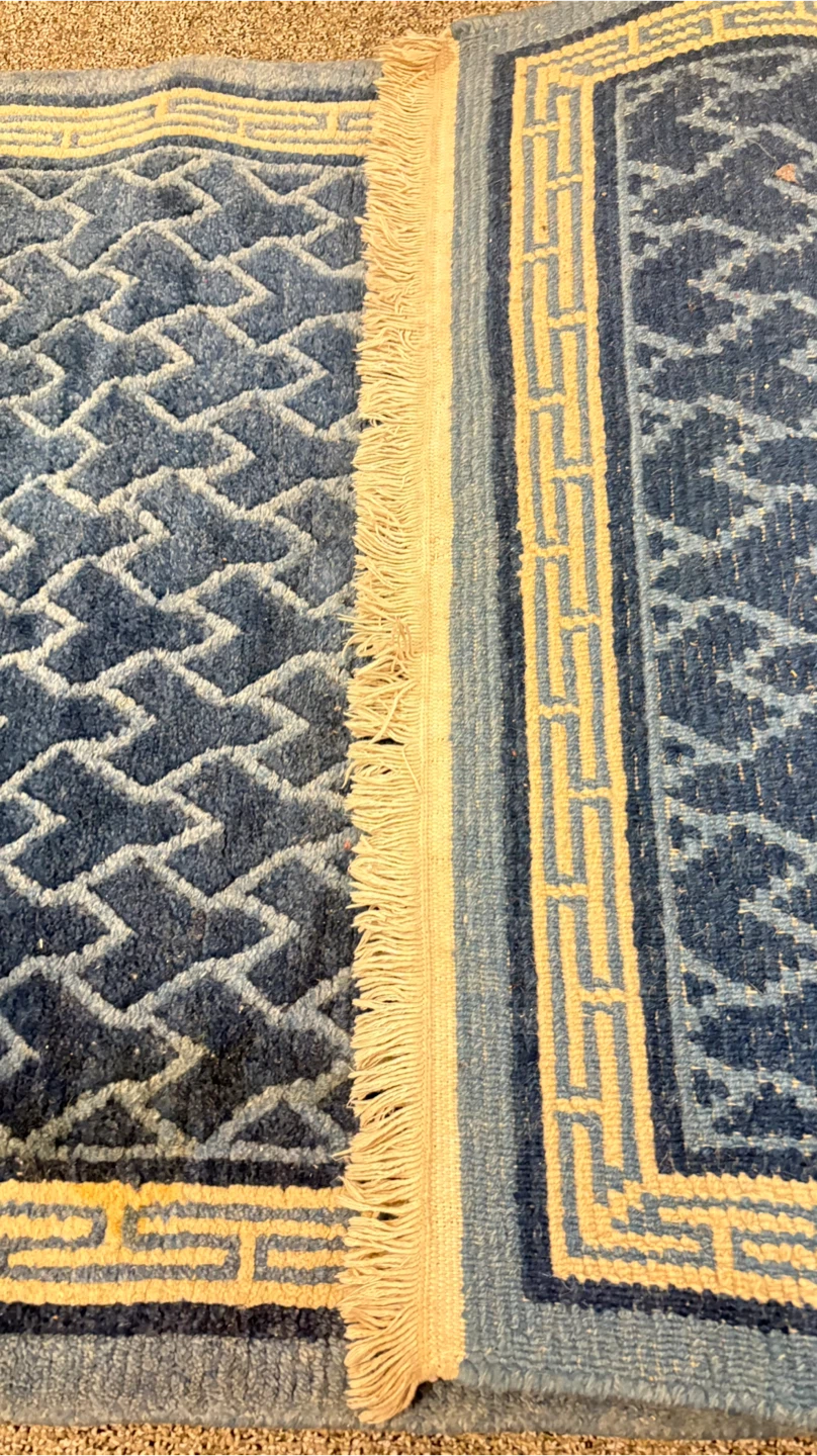 Blue Geometric Pattern Rug with Fringe - photo 5