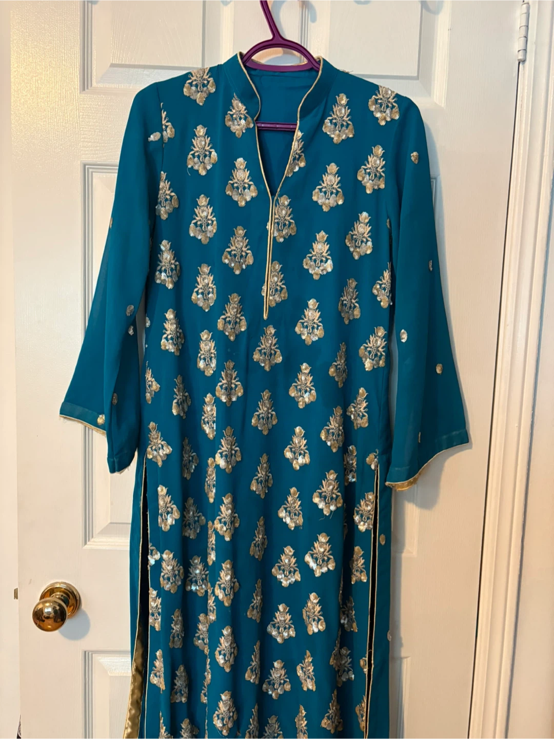 Teal Embroidered Kurti with Dupatta and Pants - photo 2