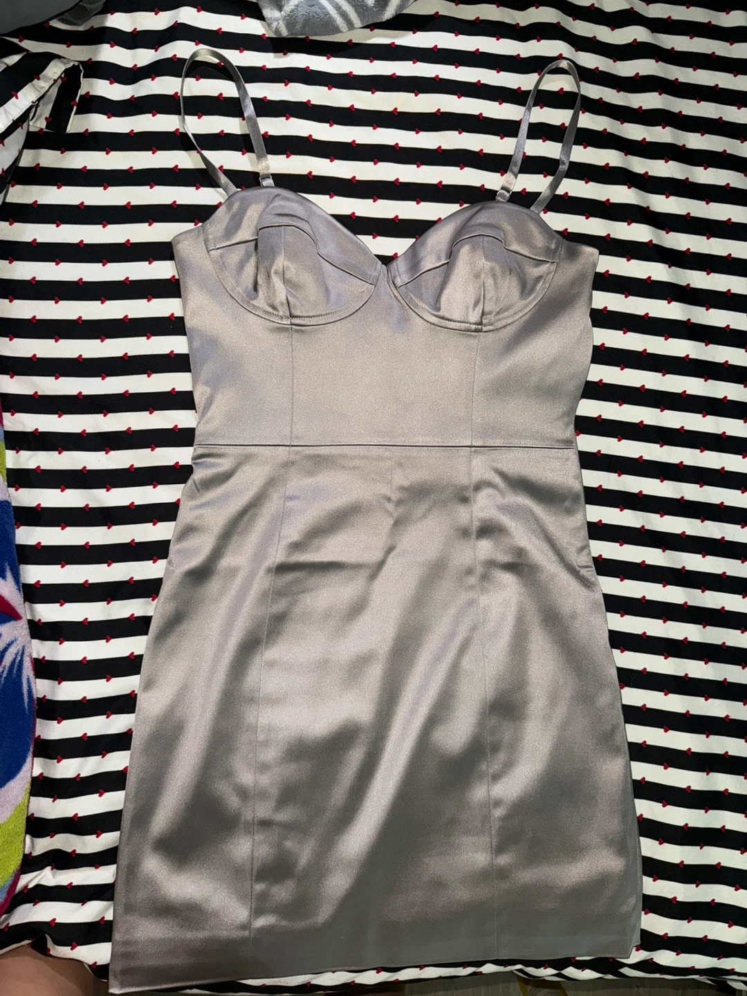 Aritzia TEN Silver Satin Bustier Mini Dress Size 4 - photo 2