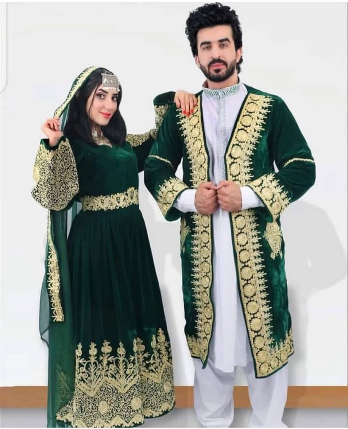 Traditional Afghan Velvet Dress with Embroidery