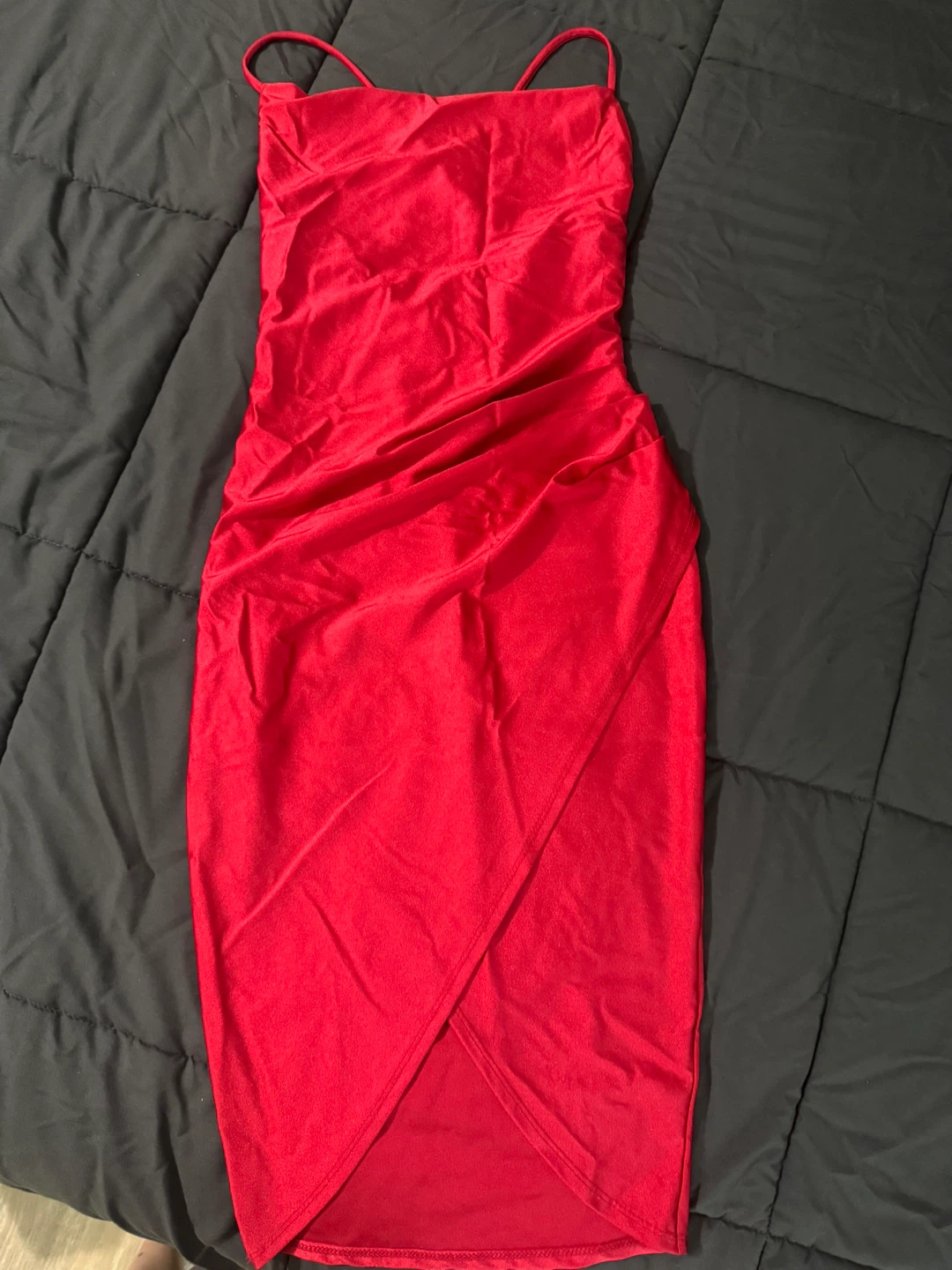 Red Ruched Bodycon Midi Dress - photo 5