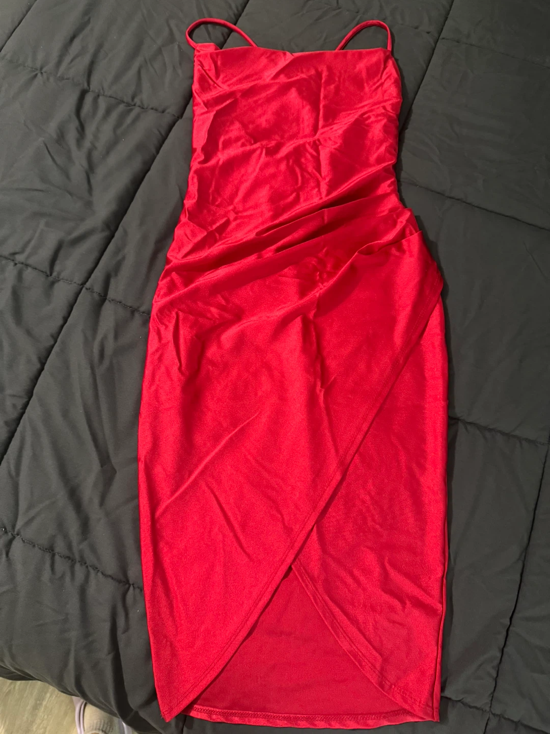 Red Ruched Bodycon Midi Dress - photo 2