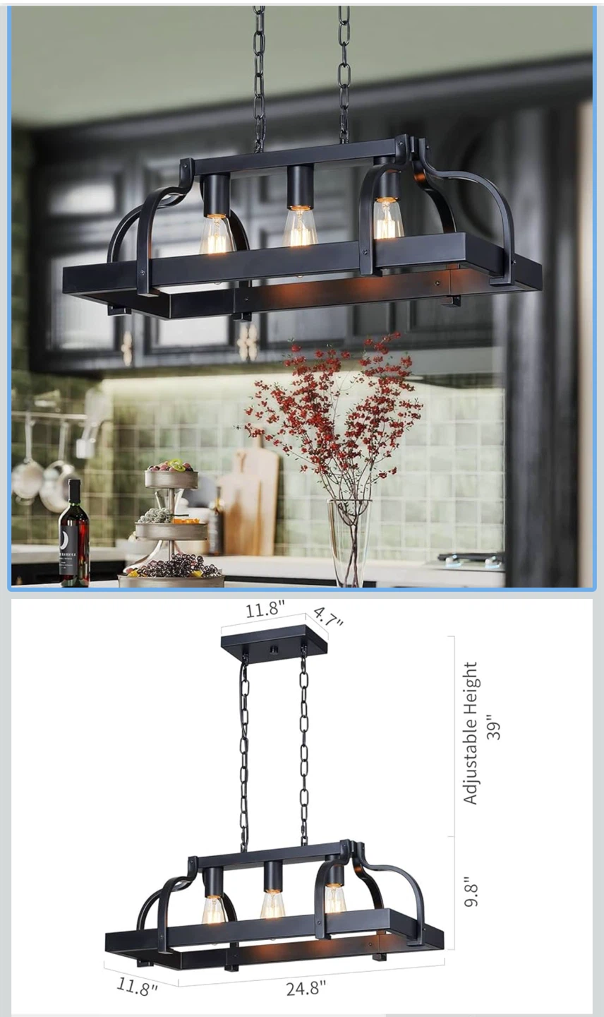 Black Farmhouse Pendant Light Fixture with 3 Lights