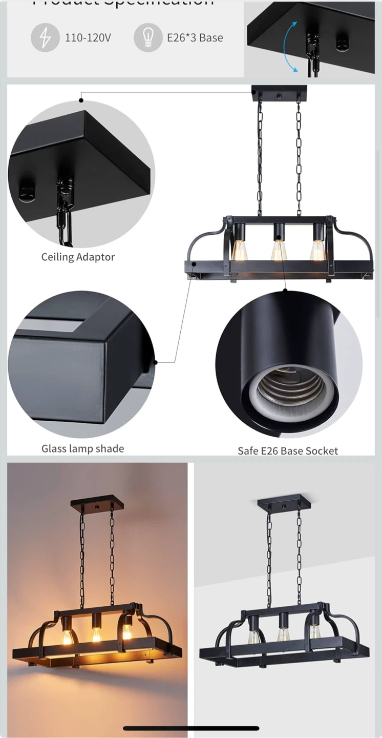 Black Farmhouse Pendant Light Fixture with 3 Lights - photo 2