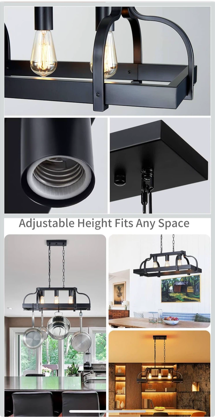 Black Farmhouse Pendant Light Fixture with 3 Lights - photo 3