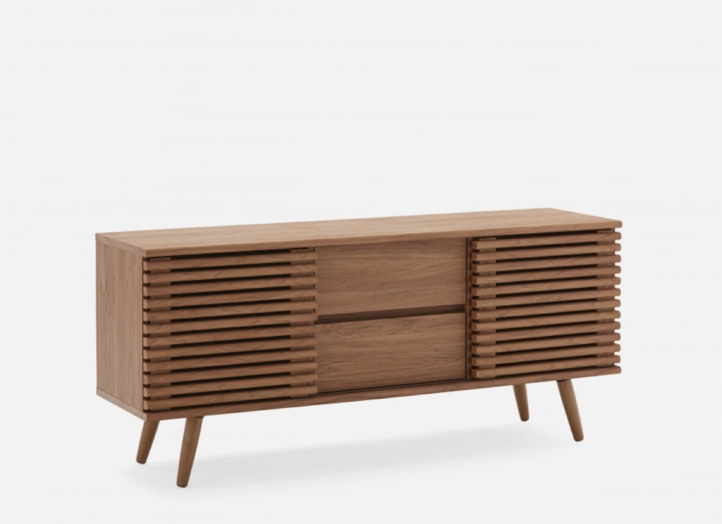 Oak Media Console with Slatted Doors and Drawers - photo 4