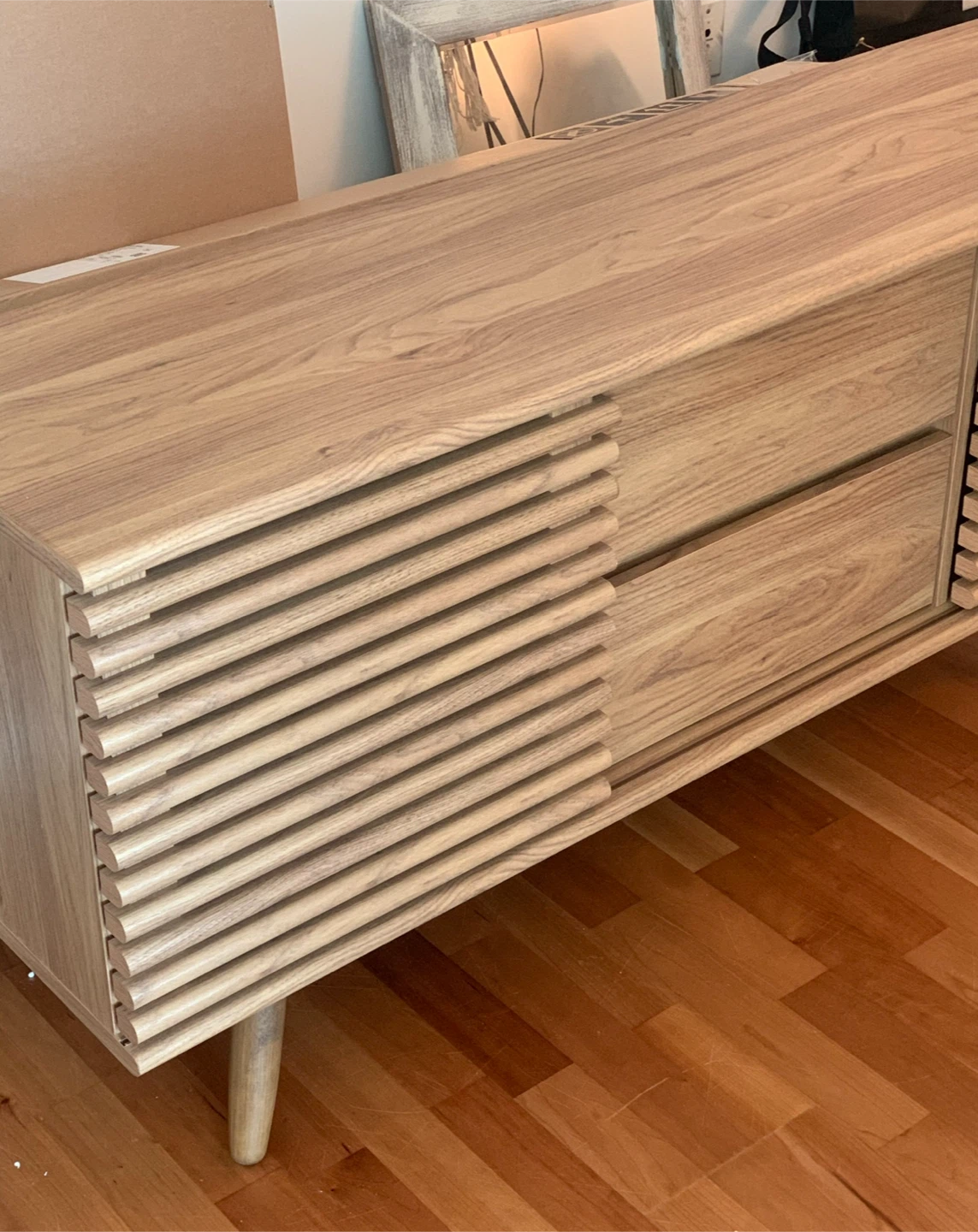 Oak Media Console with Slatted Doors and Drawers - photo 3