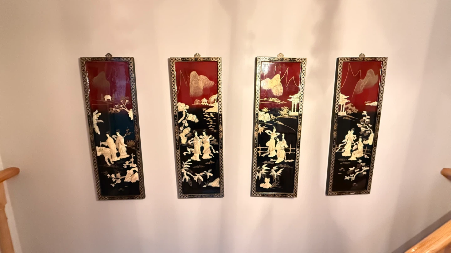 Set of 4 Vintage Asian Wall Panels