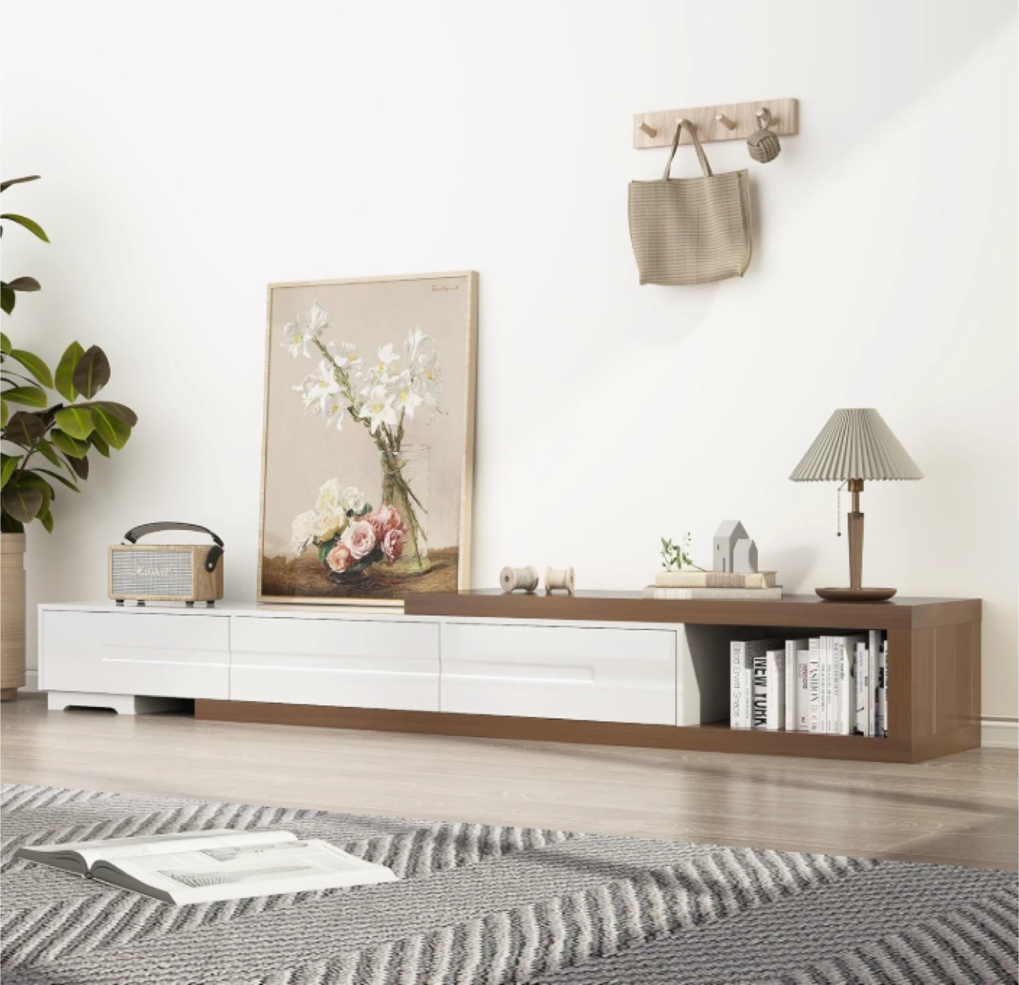 (BRAND NEW) Modern White and Wood TV Stand with Storage