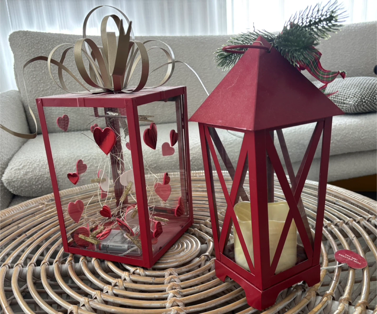 Red Metal Lanterns with LED Candles