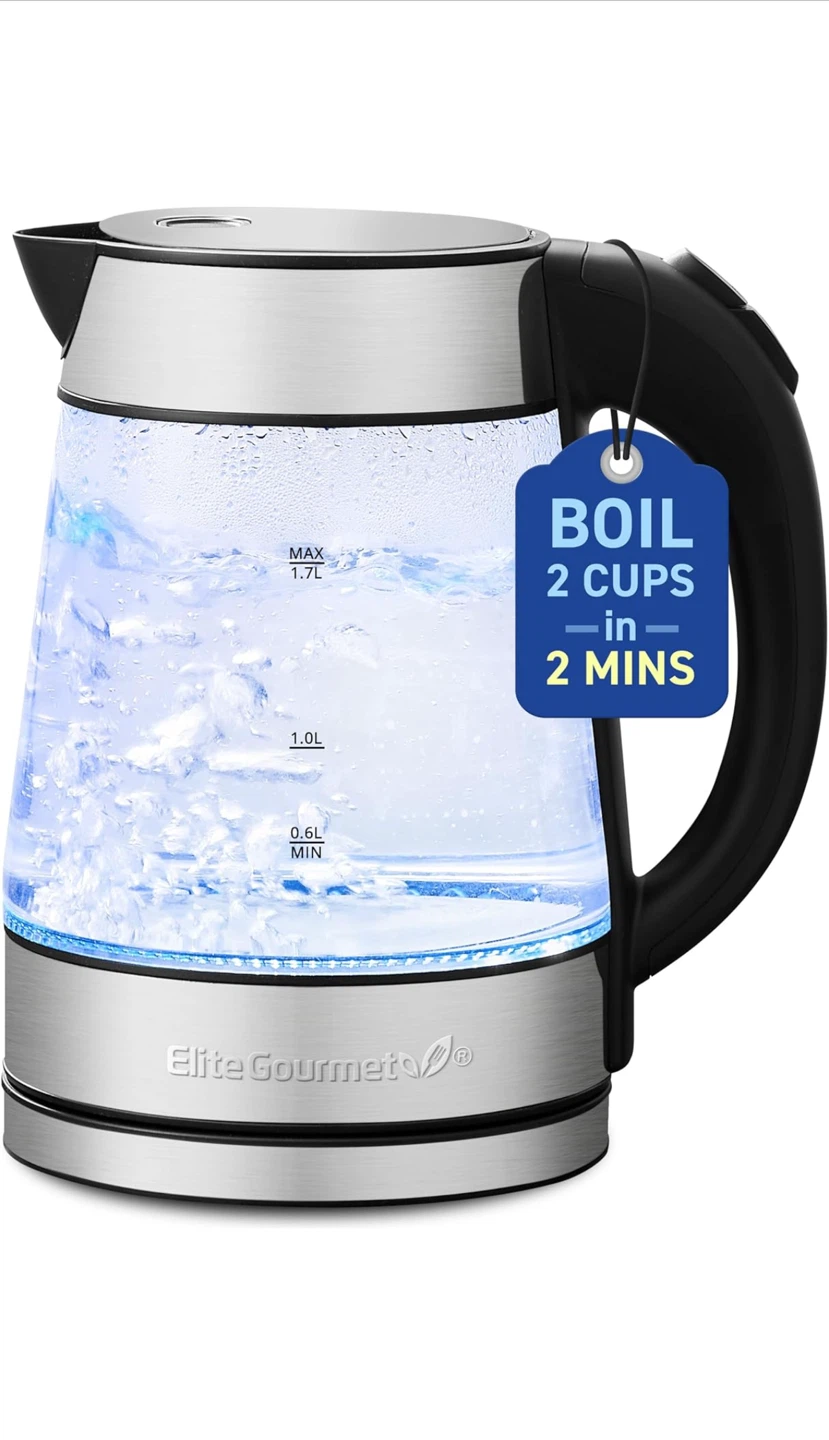 Elite Gourmet 1.7L Glass Electric Kettle