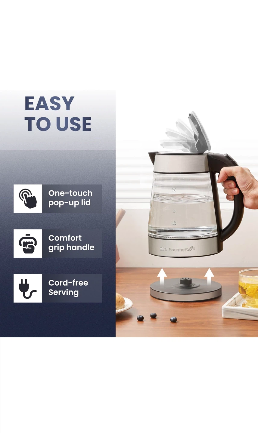 Elite Gourmet 1.7L Glass Electric Kettle - photo 2