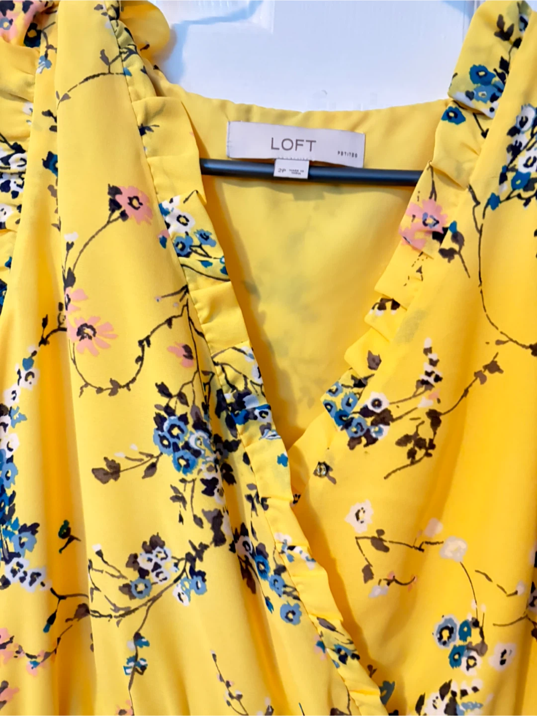 LOFT Petite Yellow Floral Sleeveless V-Neck Midi Dress - photo 2