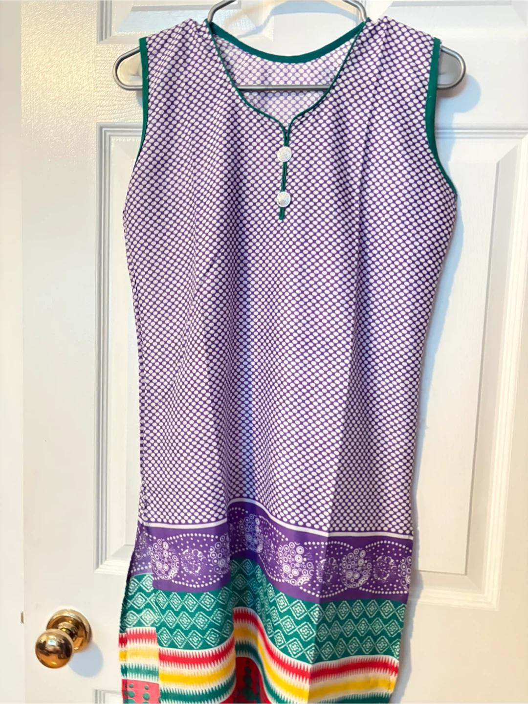 Sleeveless Kurti Tunic  Purple & White Dots