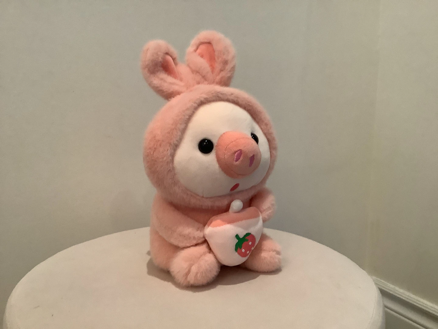 Pink Pig Plush Toy in Bunny Costume with Strawberry Cup - photo 2