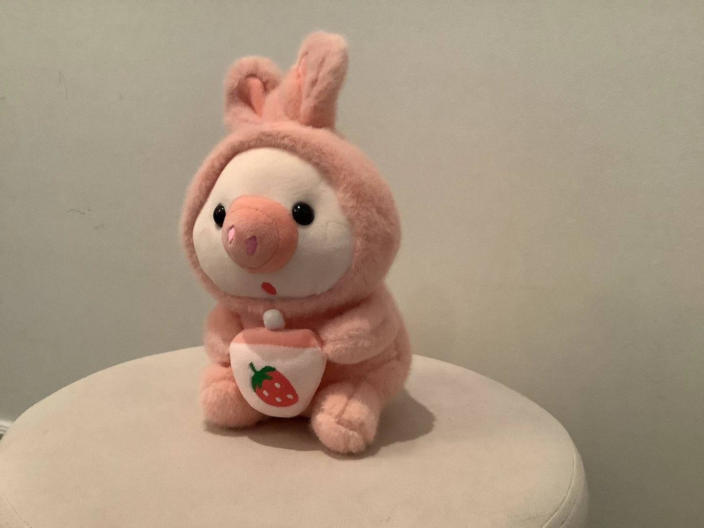 Pink Pig Plush Toy in Bunny Costume with Strawberry Cup - photo 3