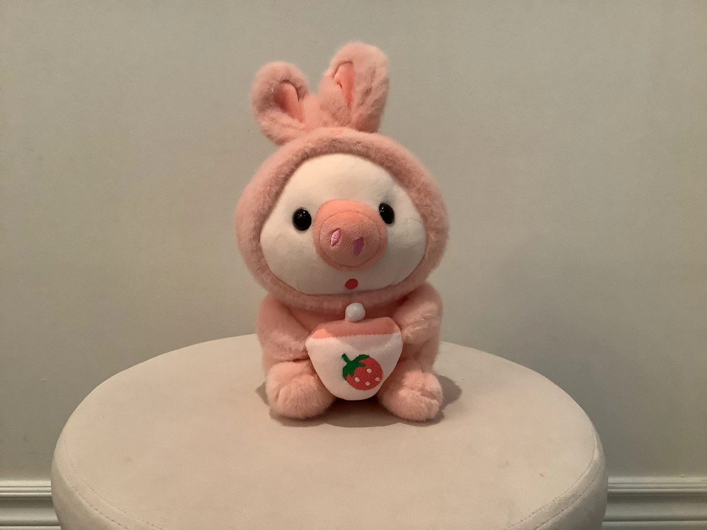 Pink Pig Plush Toy in Bunny Costume with Strawberry Cup - photo 4