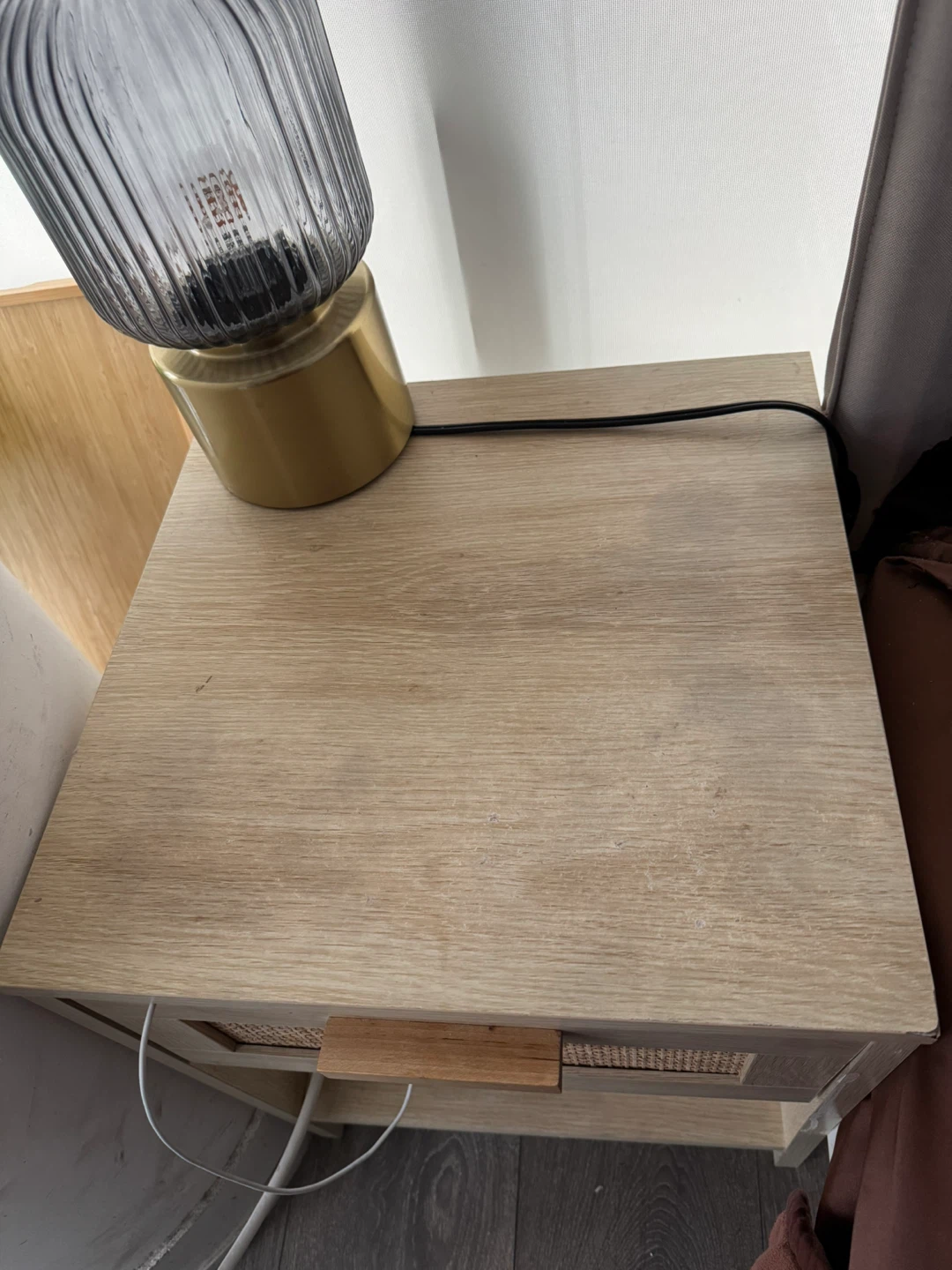 Moving sale - Light Wood Nightstand with Rattan Drawer Front - photo 3
