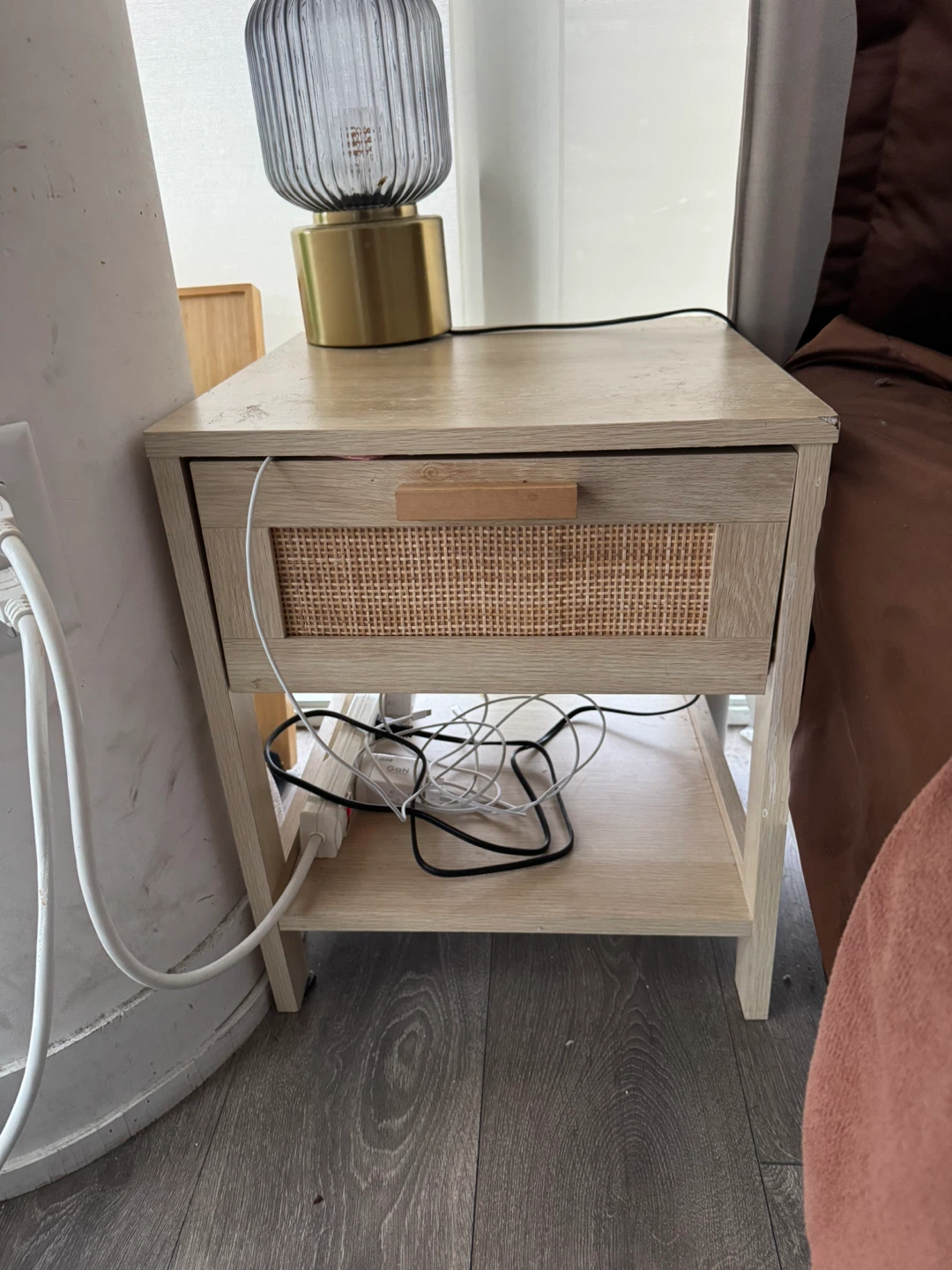 Moving sale - Light Wood Nightstand with Rattan Drawer Front - photo 2