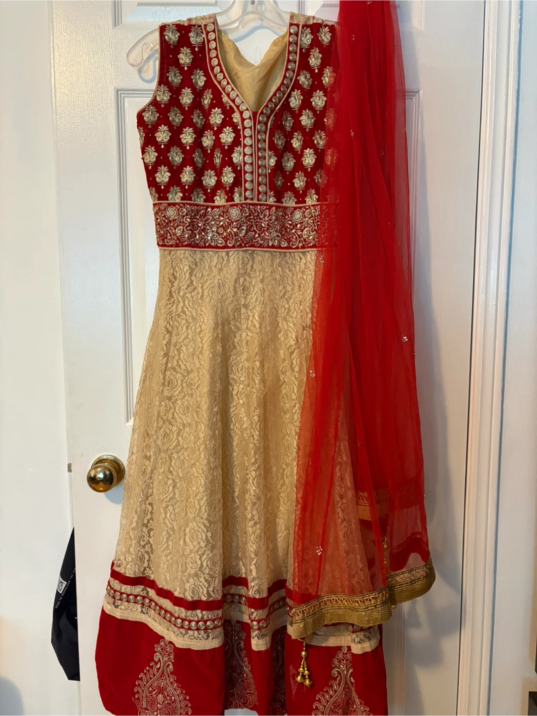 Red and Gold Embroidered Indian Dress with Scarf